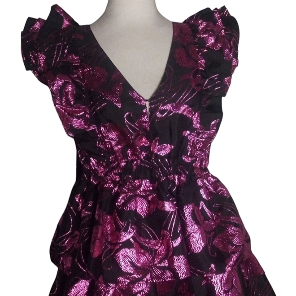 Buddy Love Raspberry Fizz Metallic Tiered Ruffle Dress Black Size Medium - Picture 4 of 10
